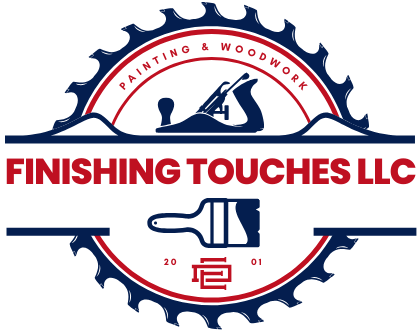 Finishing Touches LLC logo featuring a saw blade and paintbrush, emphasizing painting and woodwork services, est. 2001.